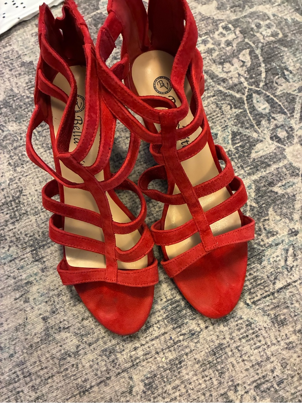 Bella Vita Red Suede Multi-Strap High Heel Sandals genuine leather upper